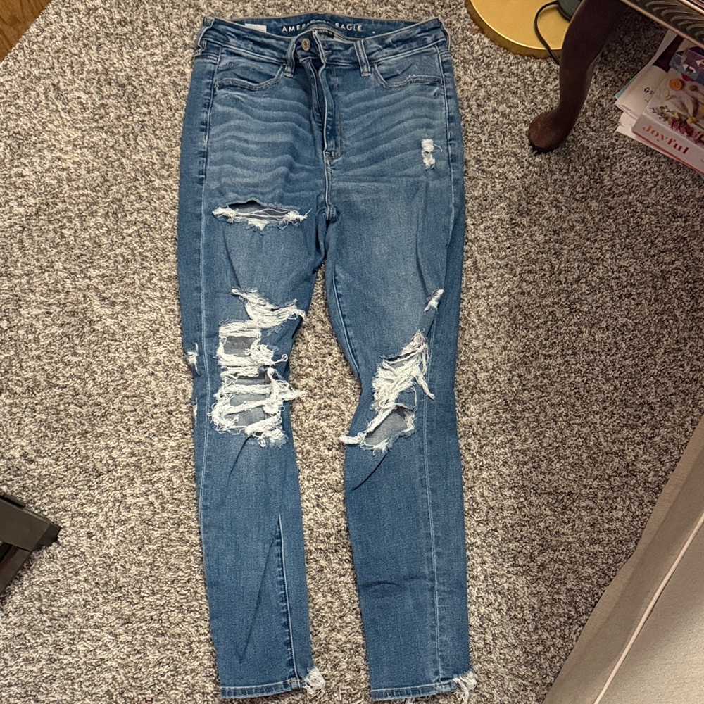 American Eagle Outfitters Women's Ripped Blue Skinny Jeans